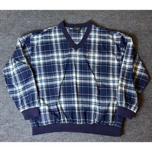 VTG Eagle Golf Jacket Mens XL Blue Plaid Long Sleeve Windbreaker Pullover Preppy
